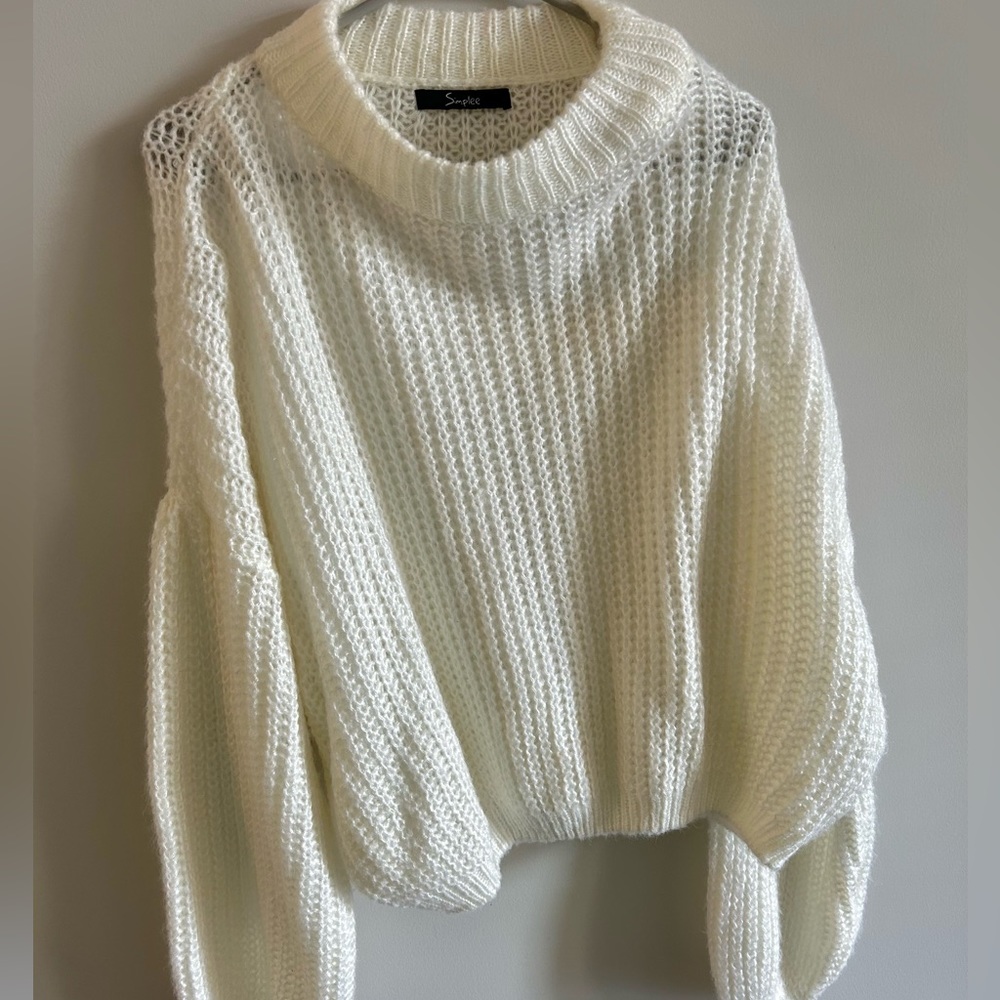 Cream Balloon Sleeve Knit Sweater